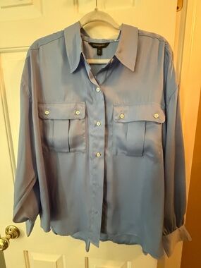 Banana Republic Light Blue Button-Up Blouse with Chest Flaps